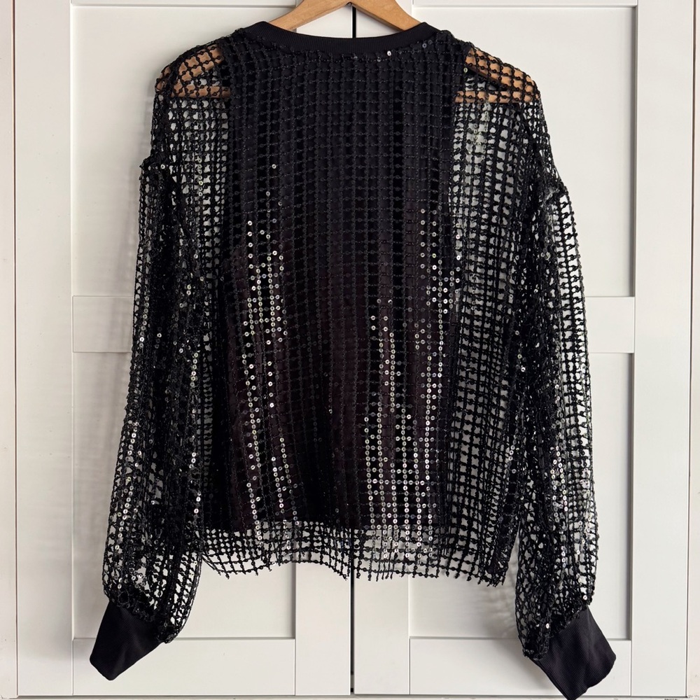 Anthropologie Black Sequin Long Sleeve Top - Picture 6 of 9